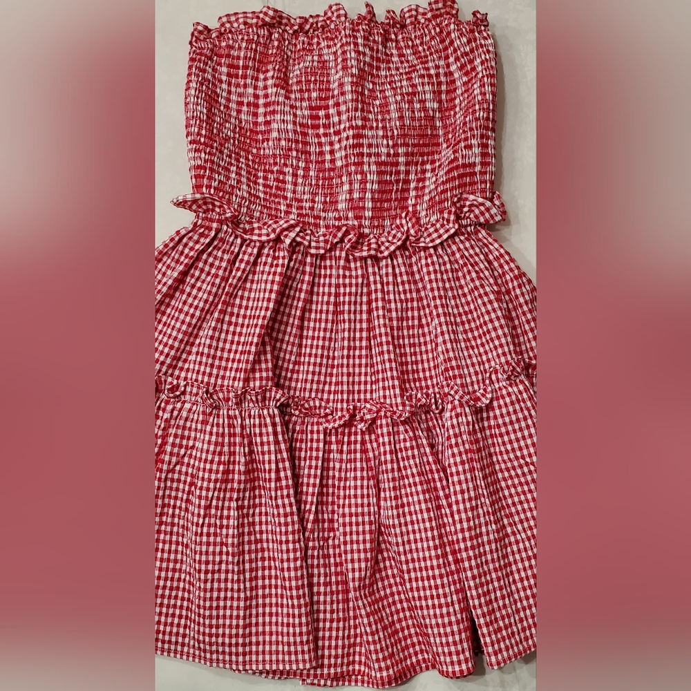 NEW Red Strapless Mini Gingham Dress-Size Medium